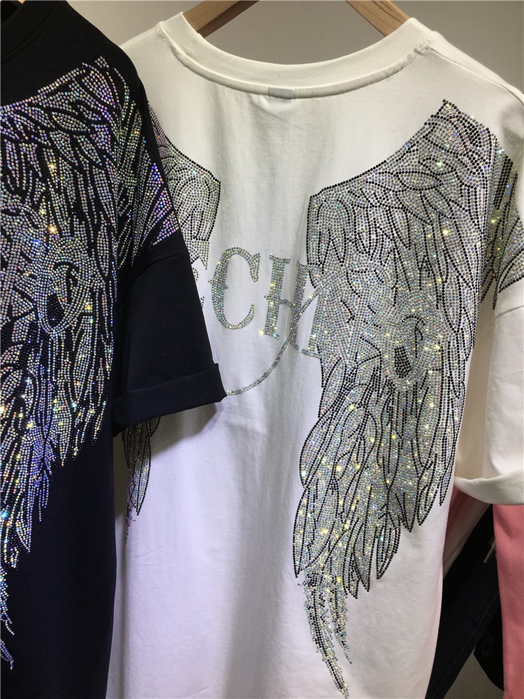 L-4XL Oversize Rhinestone Ange - مراجعة Streetwear Clothing Brands وسعره