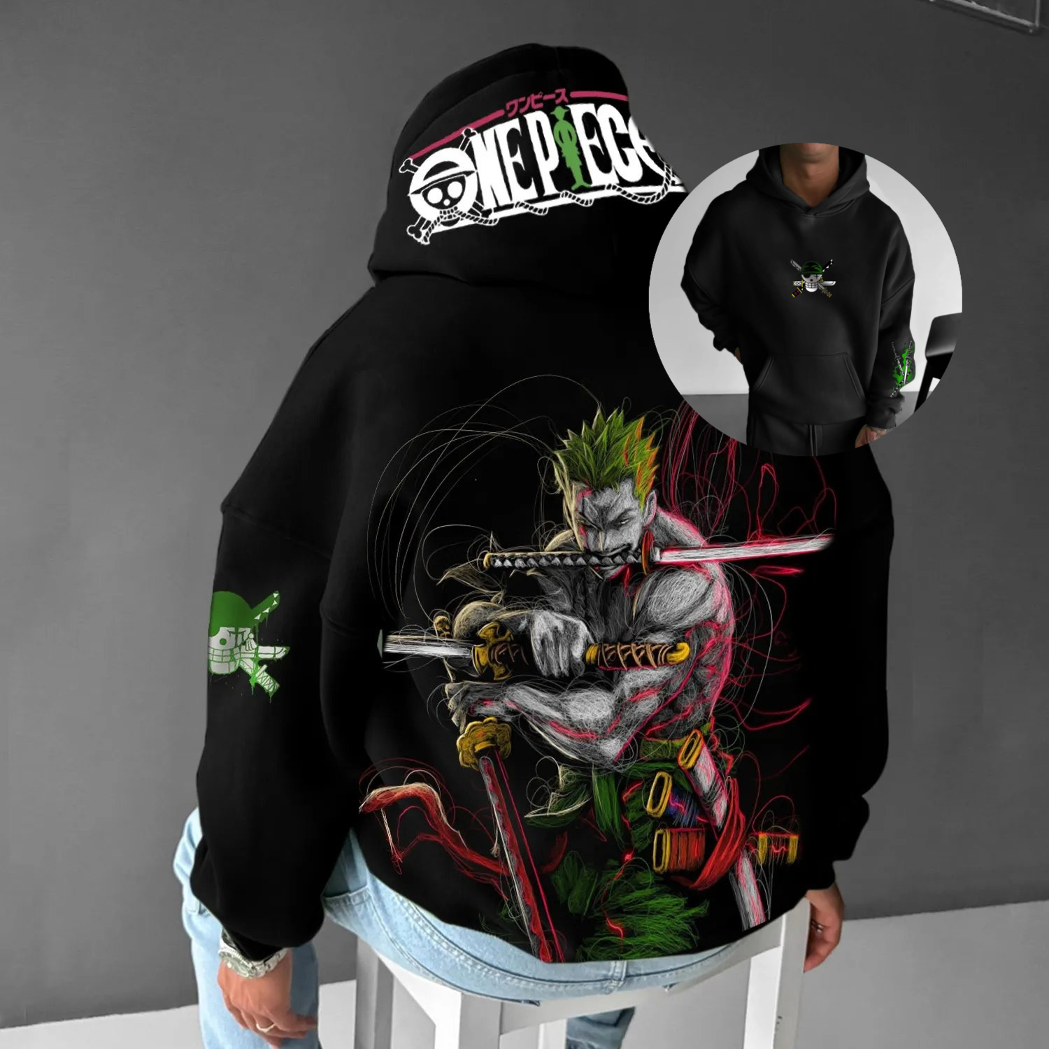 Anime One Piece Zoro Vintage O - مراجعة Streetwear Brand Y2K وسعره