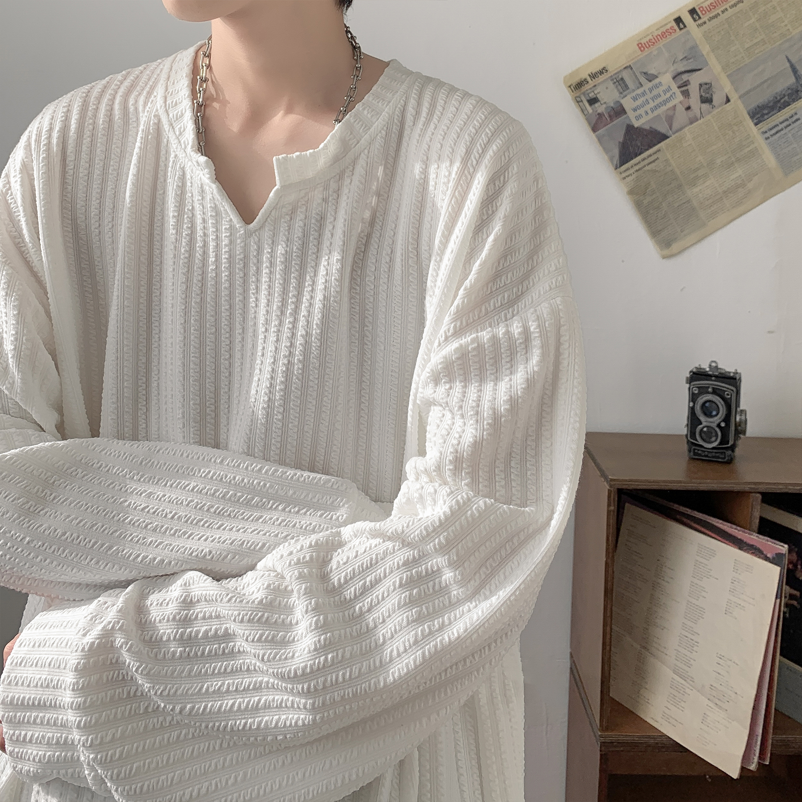 Loose Long Sleeve V-Neck T-Shi - مراجعة Streetwear High End Brand وسعره