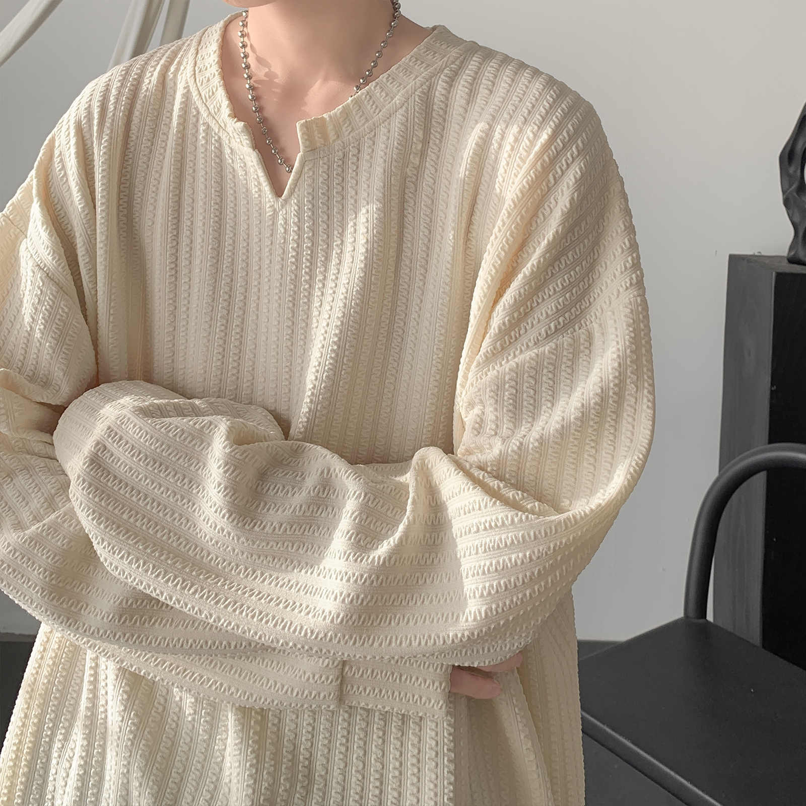 Loose Long Sleeve V-Neck T-Shi - مراجعة Streetwear High End Brand وسعره