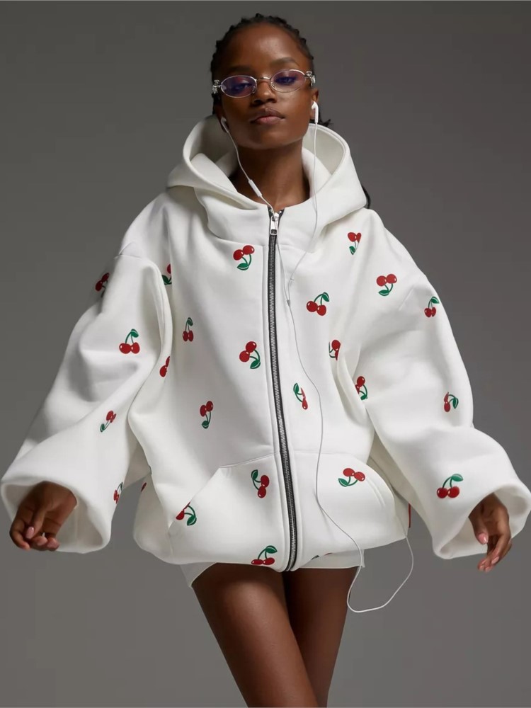 Women's Cherry Printed Sweatsh - مراجعة Streetwear Brand Hoodies وسعره