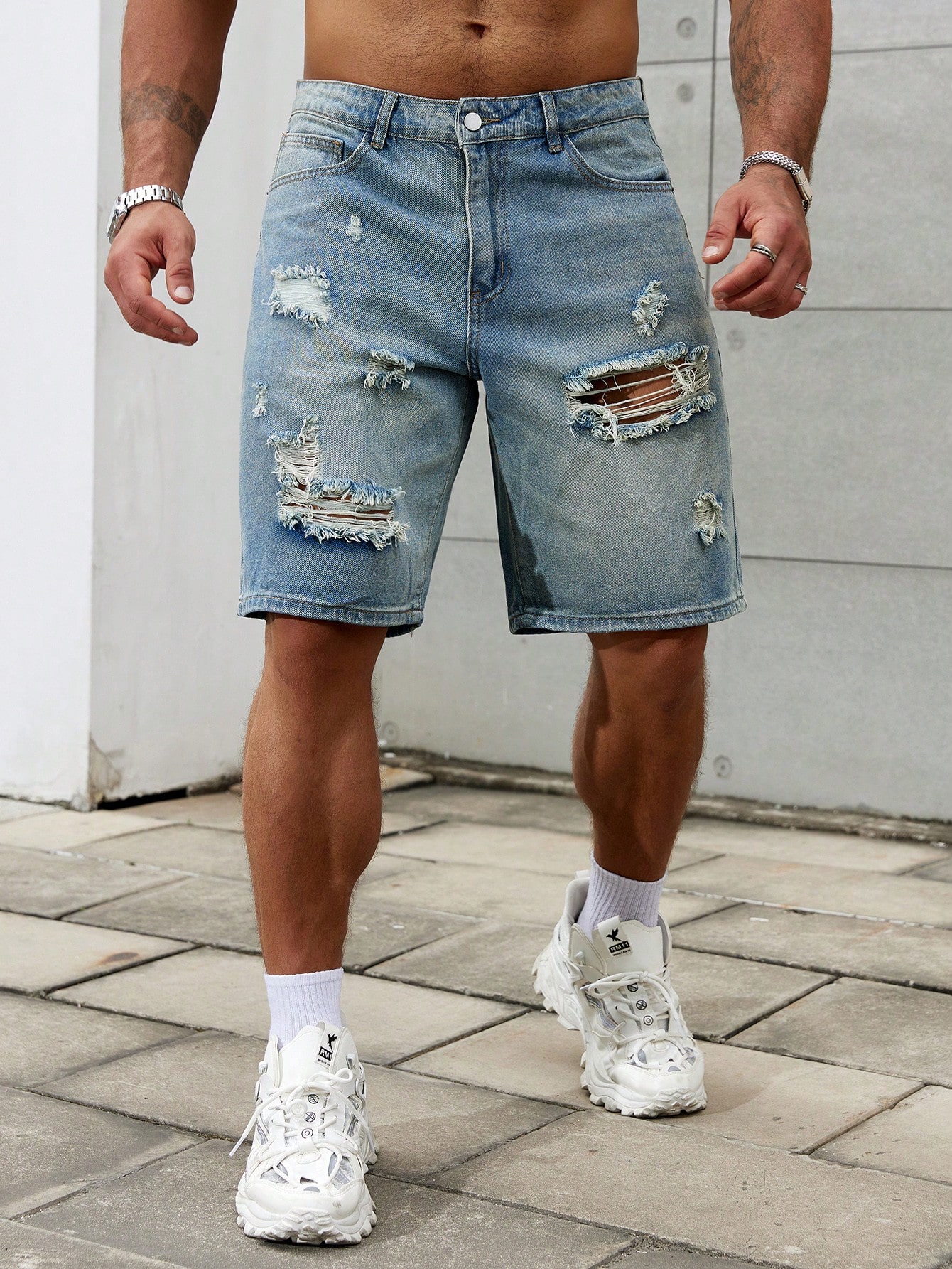 New Fashion Mens Ripped Short  - مراجعة Streetwear Clothing Brands وسعره